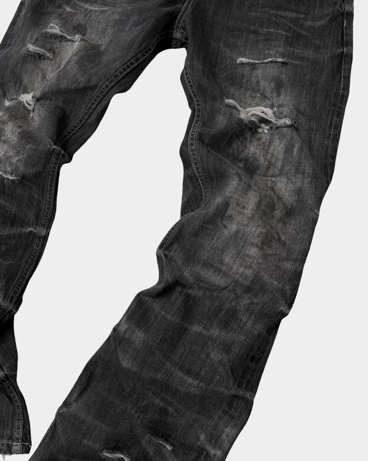 GRYFT Retro Dirty-Washed Distressed Wide-Leg Jeans