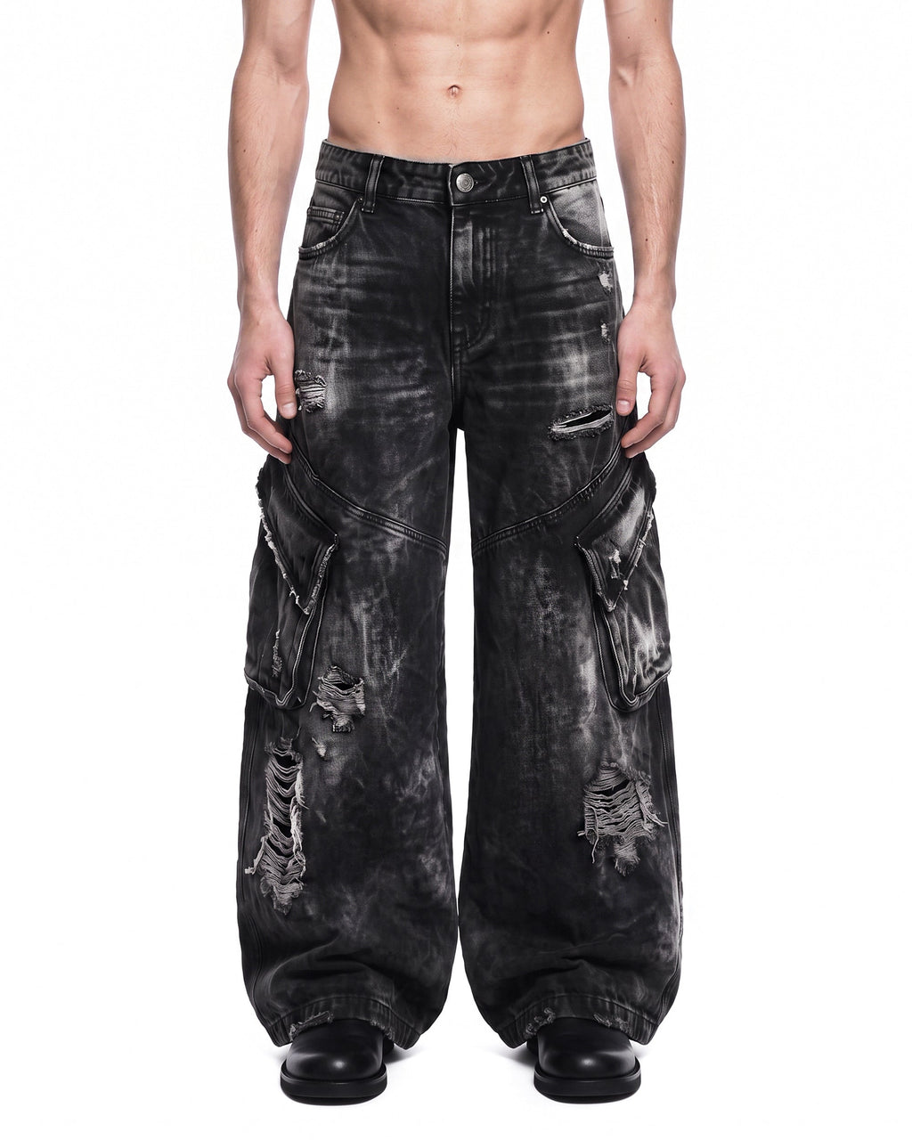 GRYFT Vintage Streetwear Distressed Cargo Jeans