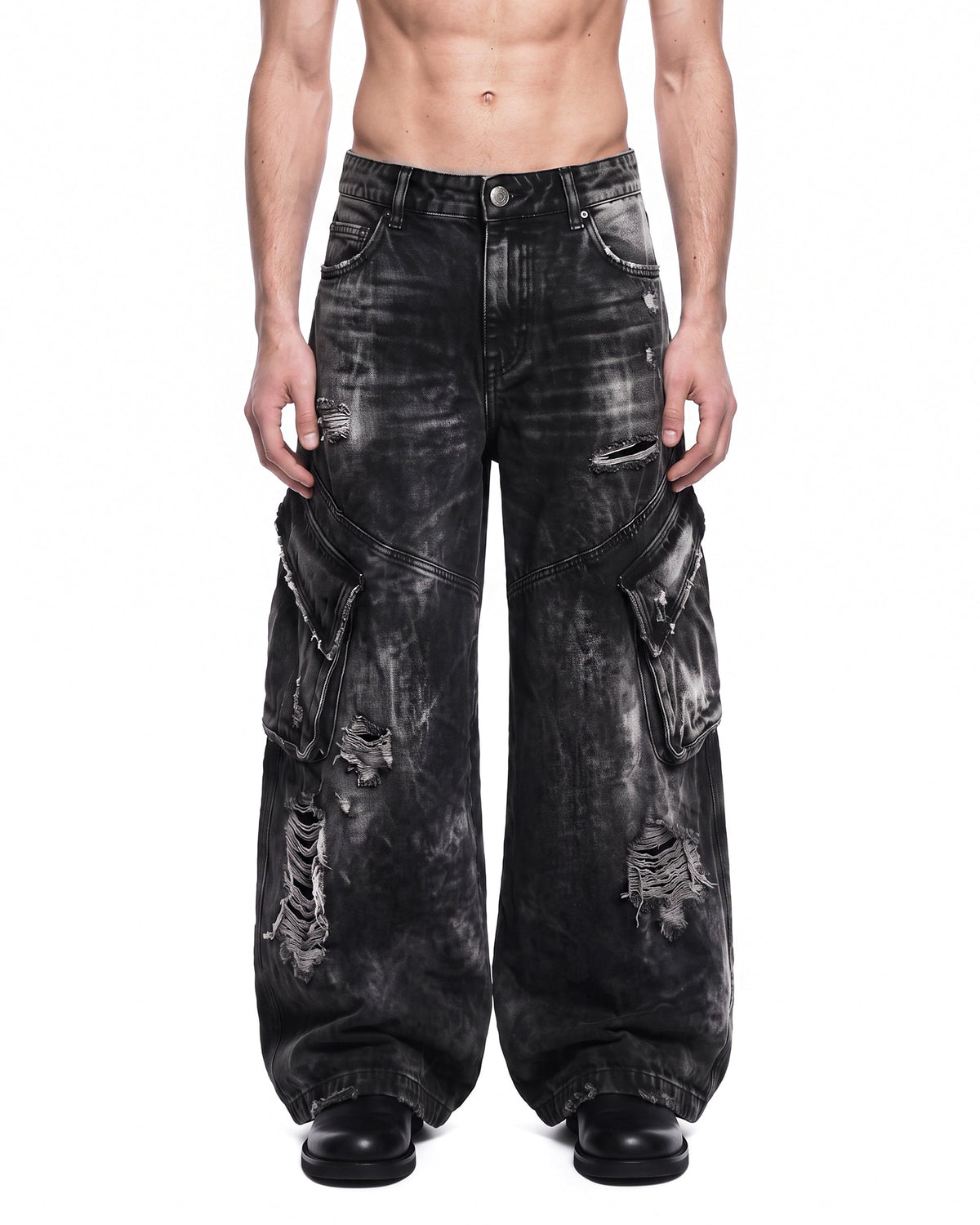 GRYFT Vintage Streetwear Distressed Cargo Jeans