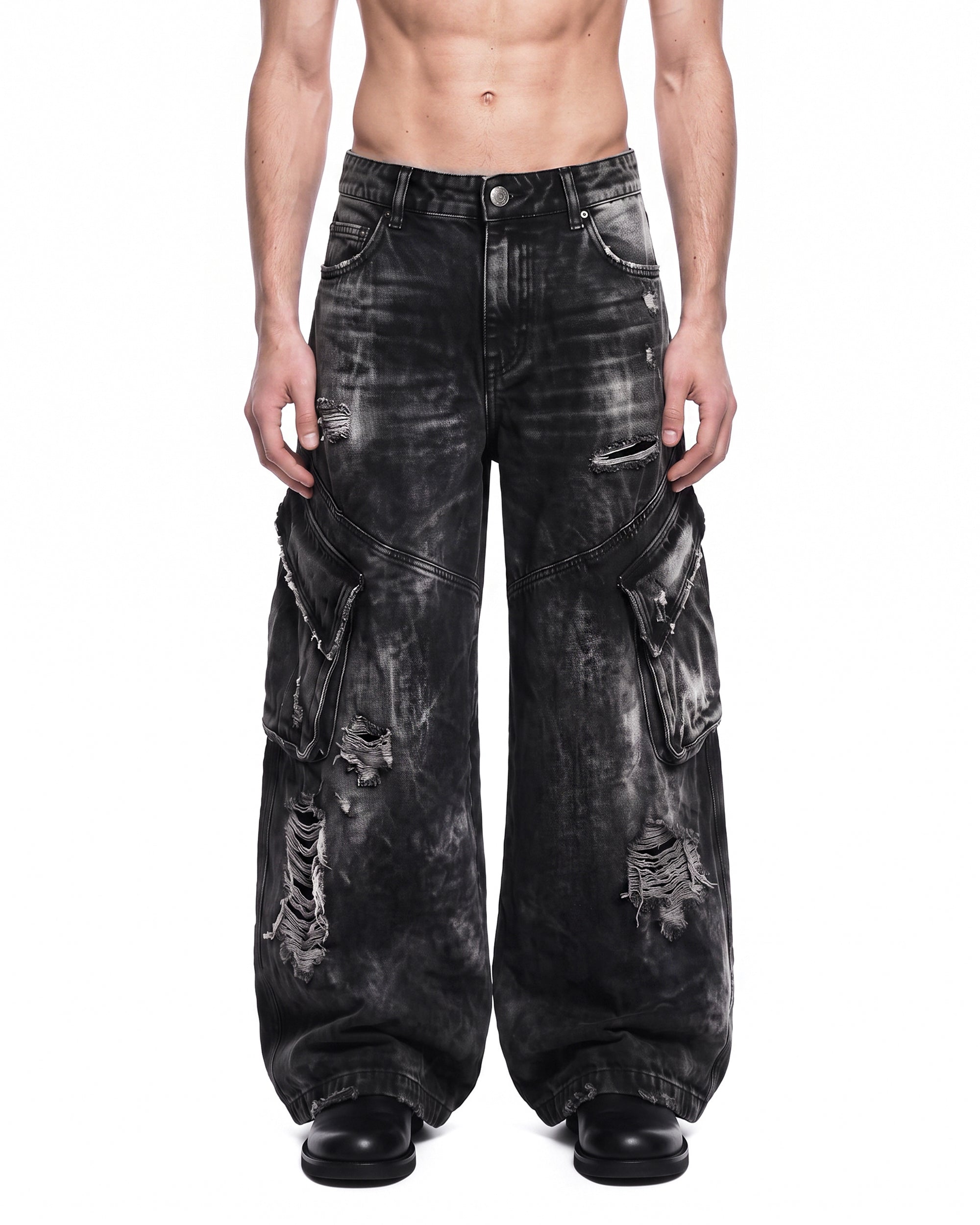 GRYFT Vintage Streetwear Distressed Cargo Jeans