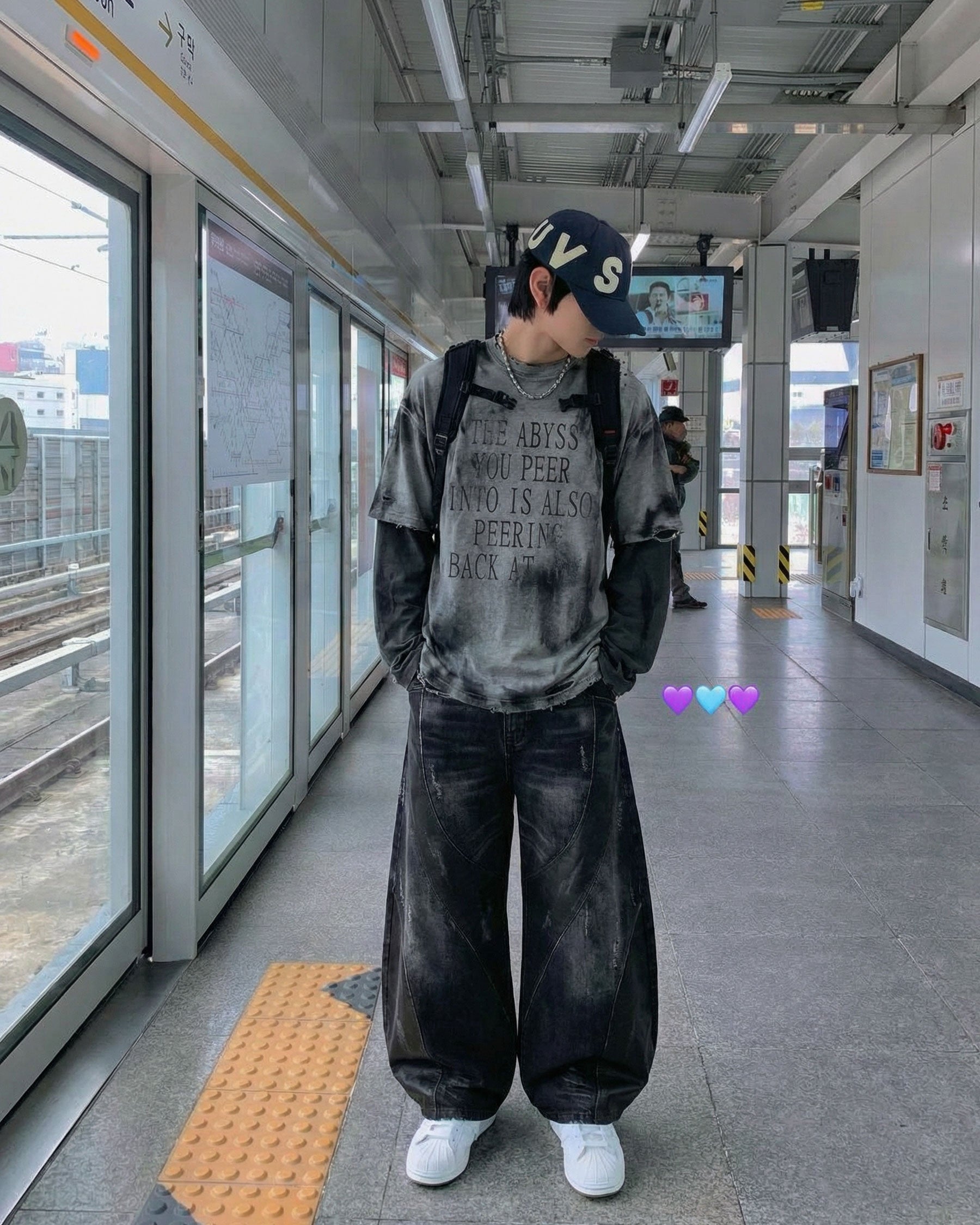 LOW SATURATION-Washed Wide-Leg Denim Pants