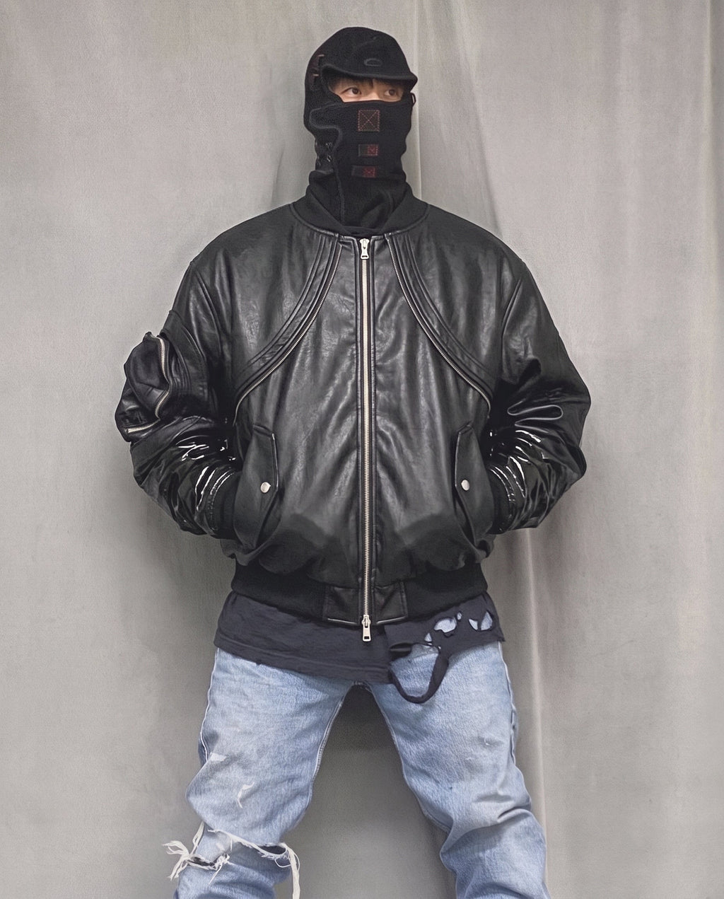 GRYFT Sleek Leather Flight Cotton Jacket