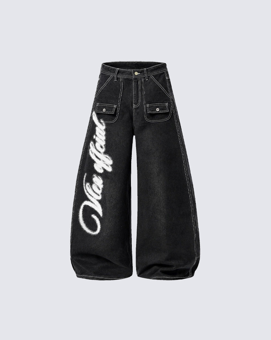 GRYFT American-Style Angel Graphic Wide-Leg Jeans