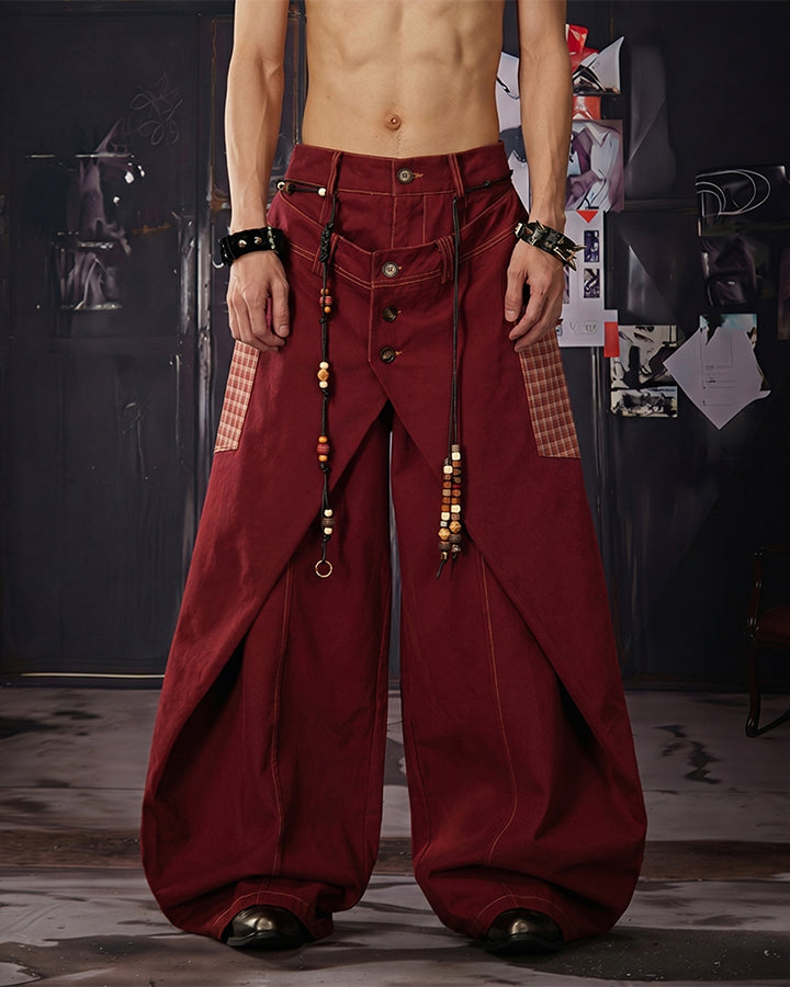 Deconstructed Double-Layer Panel Pants