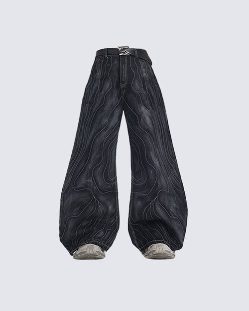 Futuristic Wide-Leg Denim Pants