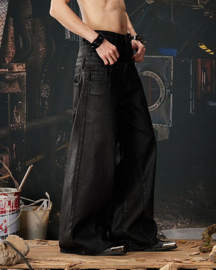 New Red Acid Wash Gothic Wide Leg Jeans