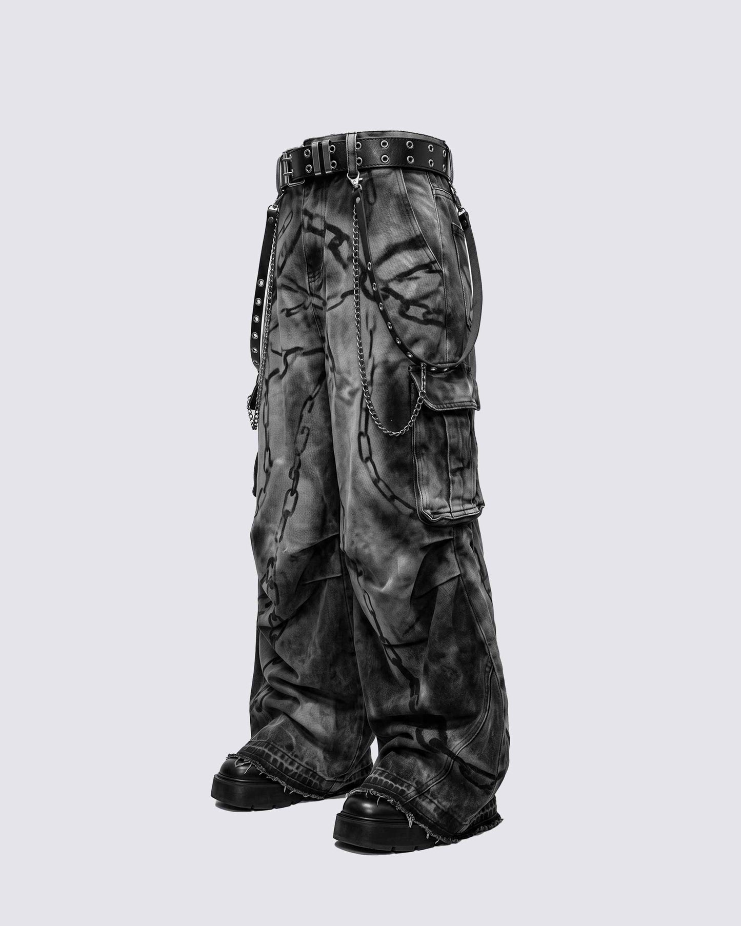 GRYFT SYMBIOTE Chain-Graphic Distressed Cargo Pants