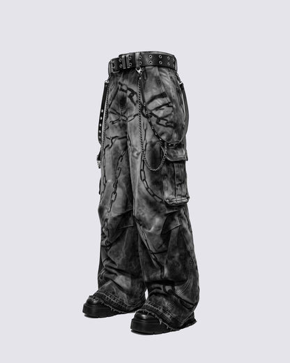 GRYFT SYMBIOTE Chain-Graphic Distressed Cargo Pants