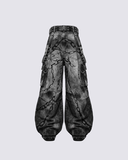GRYFT SYMBIOTE Chain-Graphic Distressed Cargo Pants