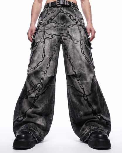 GRYFT SYMBIOTE Chain-Graphic Distressed Cargo Pants