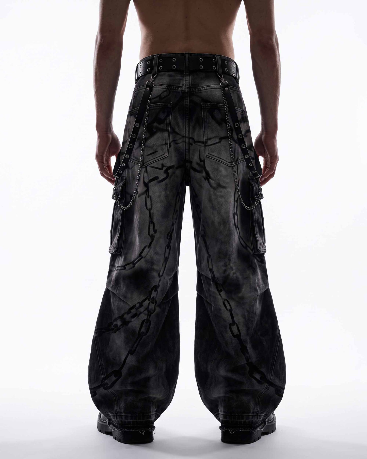 GRYFT SYMBIOTE Chain-Graphic Distressed Cargo Pants