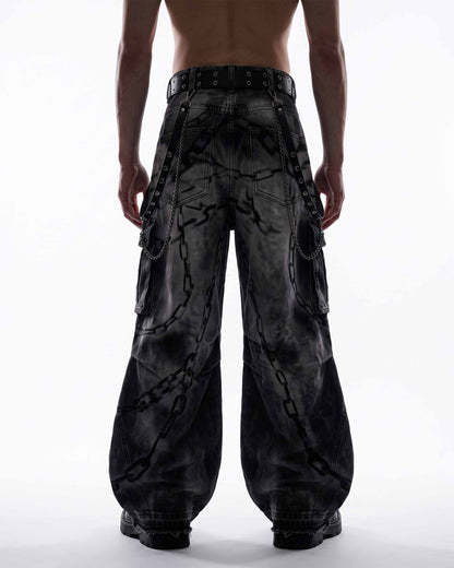 GRYFT SYMBIOTE Chain-Graphic Distressed Cargo Pants