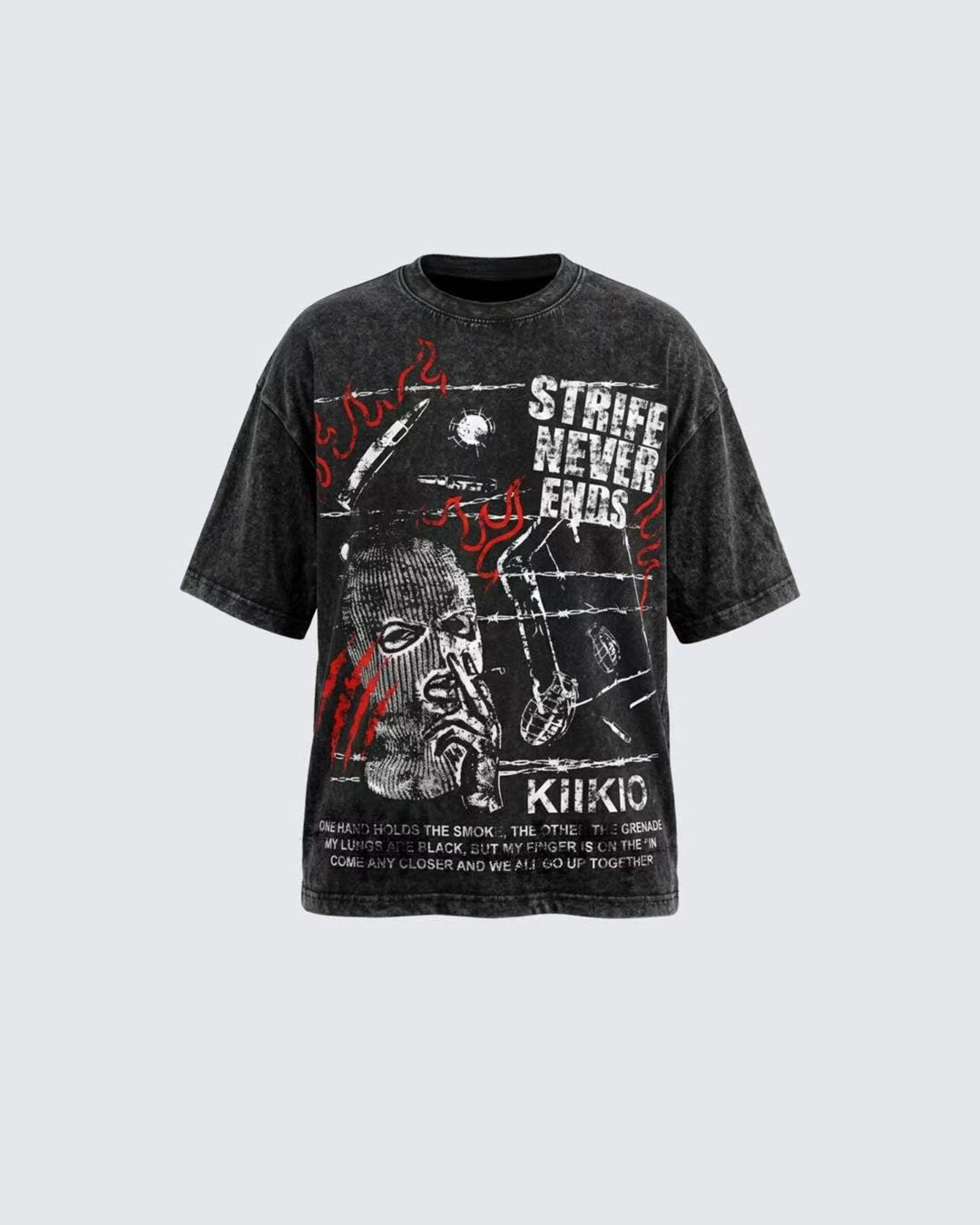Vintage Washed Flame Graphic Street T-Shirt