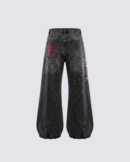 GRYFT SYMBIOTE Gothic Graphic Washed Wide-Leg Jeans