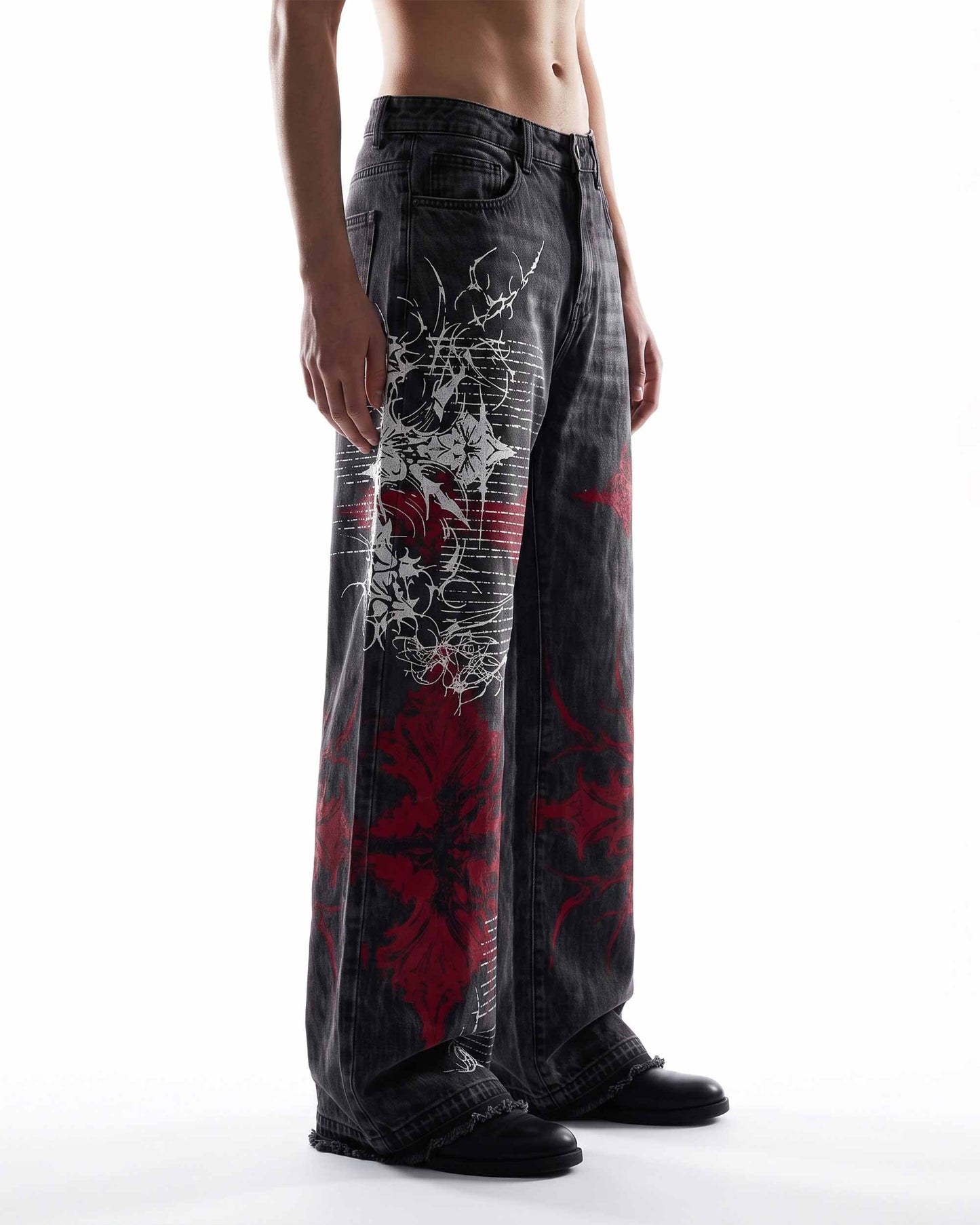 GRYFT SYMBIOTE Gothic Graphic Washed Wide-Leg Jeans