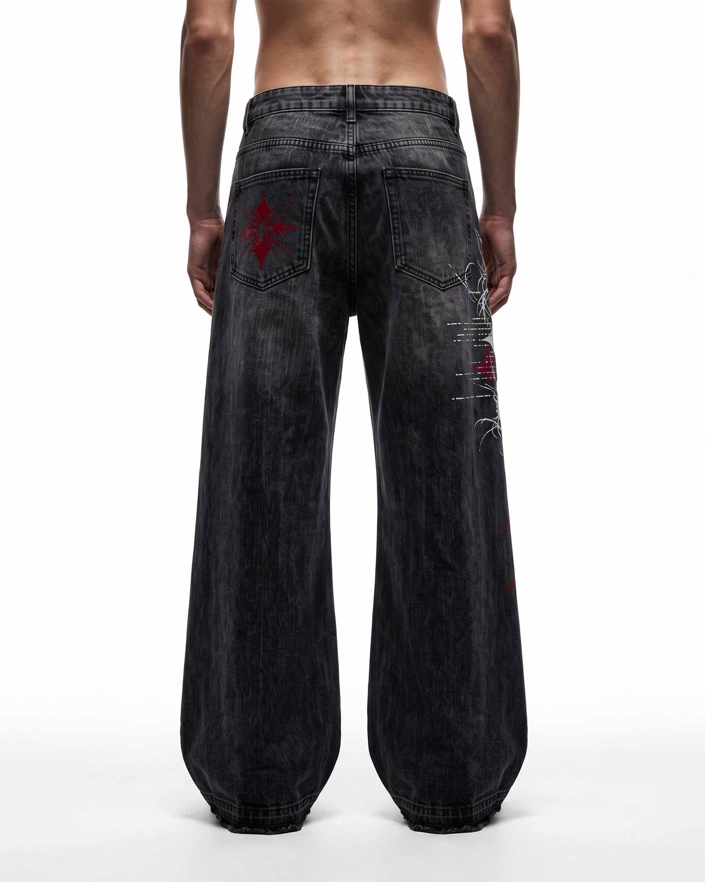 GRYFT SYMBIOTE Gothic Graphic Washed Wide-Leg Jeans