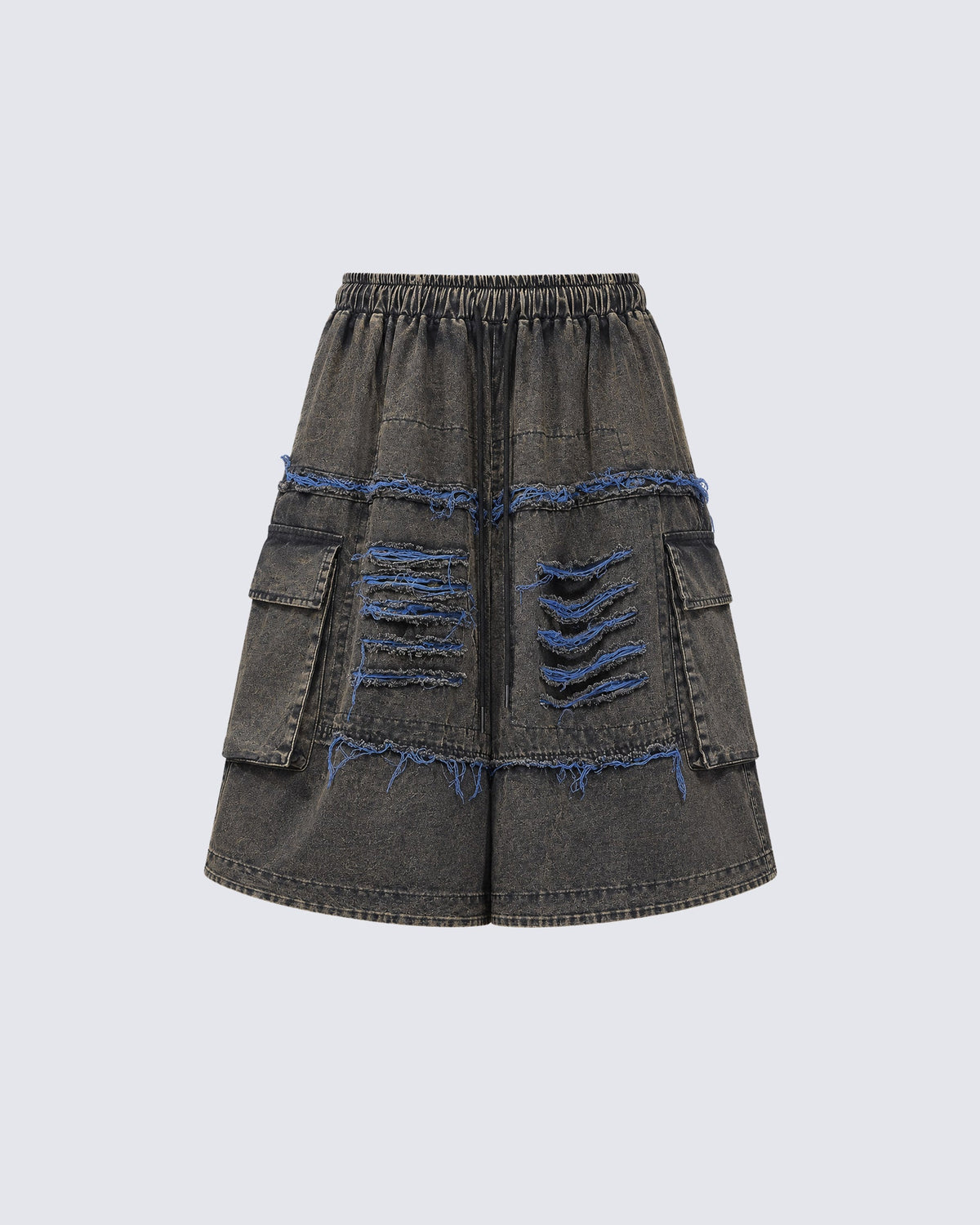 American-Style Patchwork Ripped Jeans With Frayed Edges