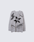 Punk Star Chain Distressed Knit Sweater