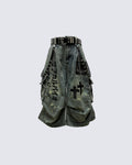 Gothic Washed Denim Shorts with Chains
