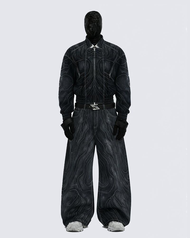 Retro Denim Jacket and Wide-Leg Jeans Set