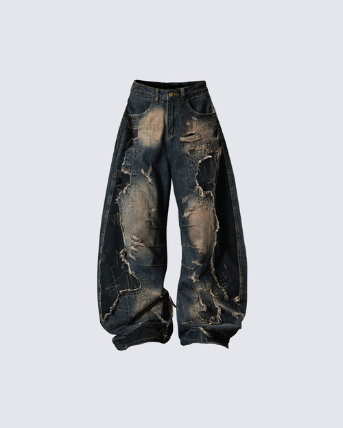 Deconstructed Washed Patchwork Blade-Cut Jeans