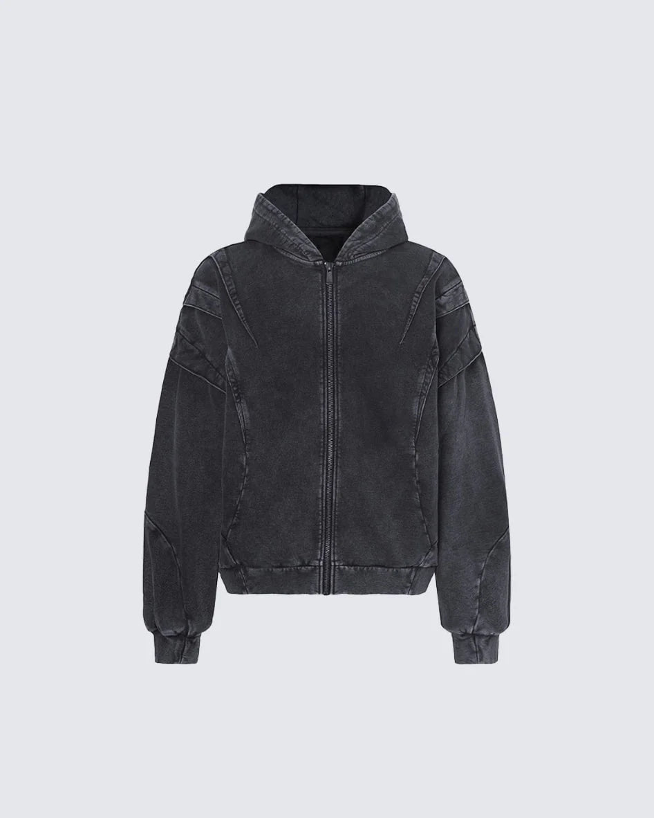 American Avant-Garde Washed Distressed Deconstructed Armor Hoodie Set