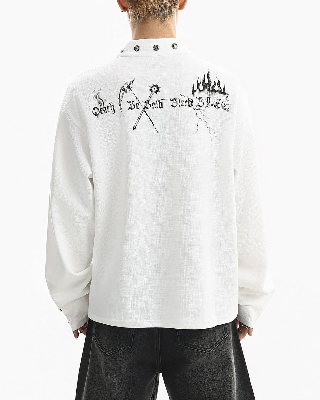 Street Printed Stand Collar Long Sleeve Polo Shirt