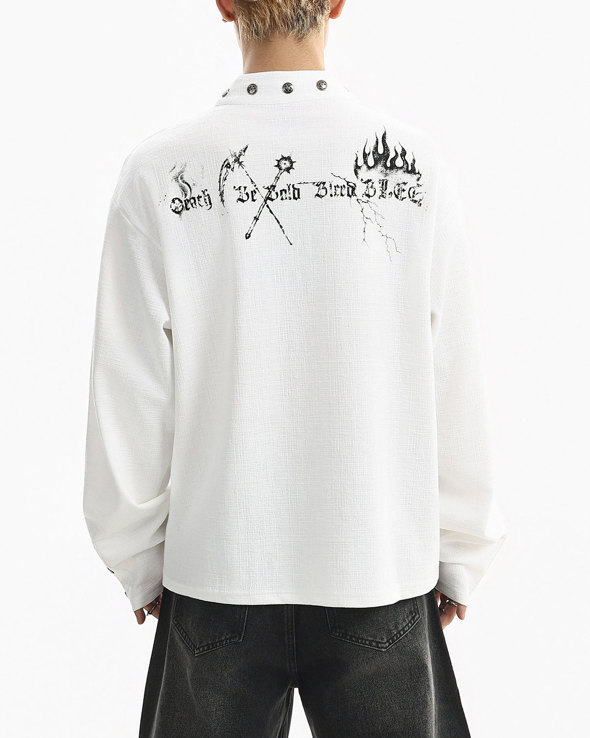 Street Printed Stand Collar Long Sleeve Polo Shirt