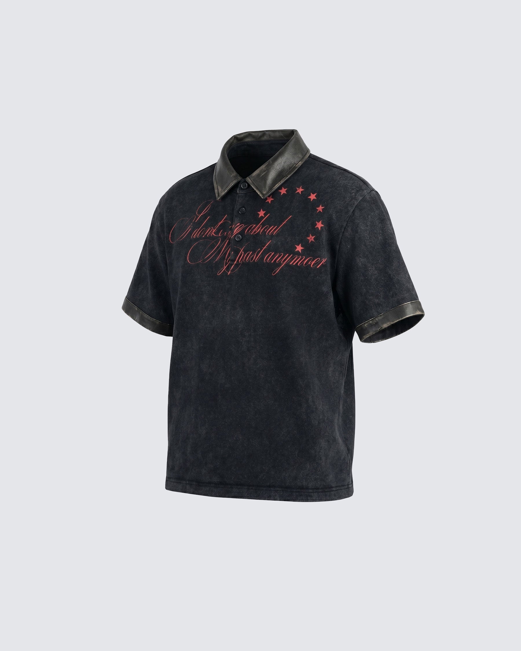 GRYFT -New Vintage Washed Letter Print Polo Shirt