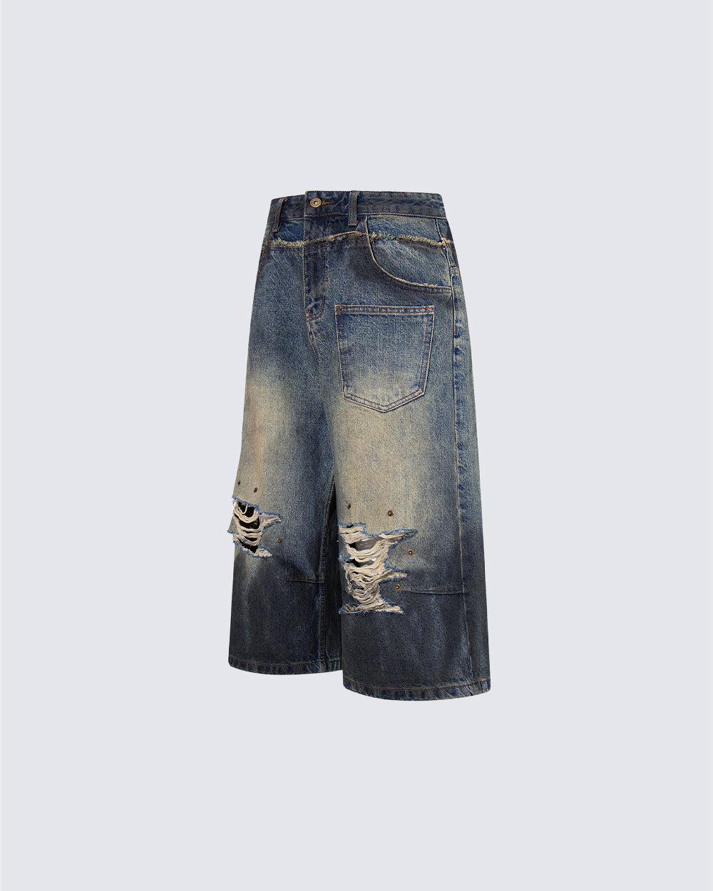 Vintage Distressed Washed Denim Cropped Shorts