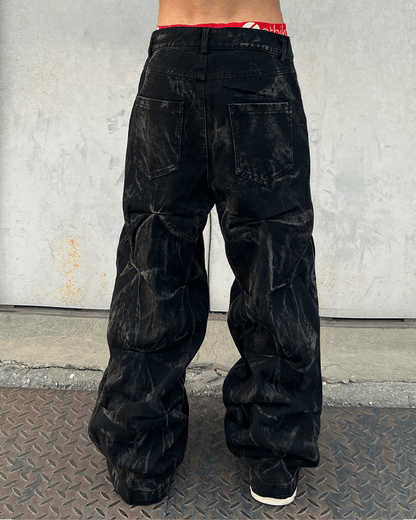Crinkled Denim Cargo Pants