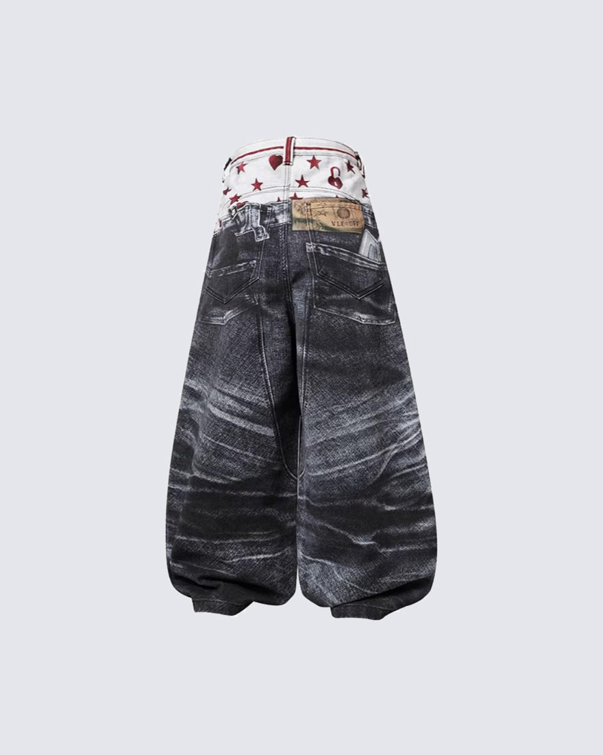 Print Denim Illusion Wide-Leg Pants