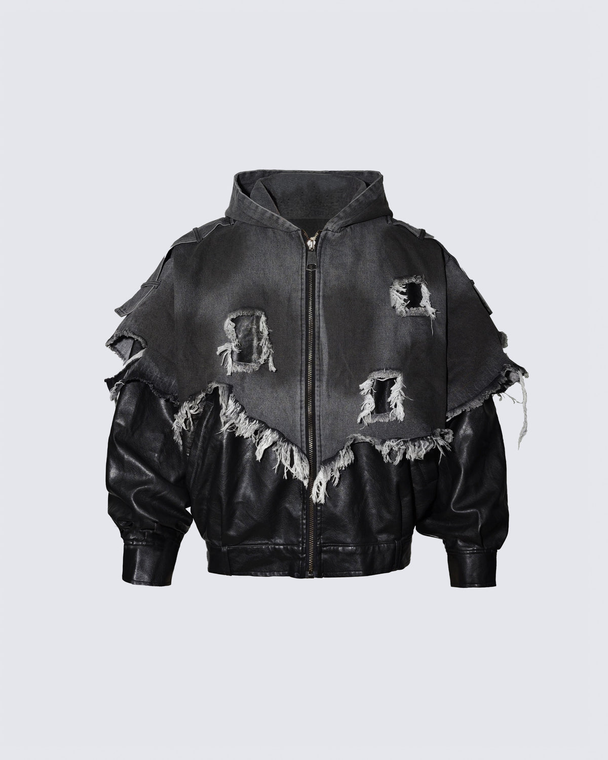 Deconstructed Layered Distressed Leather Jacket