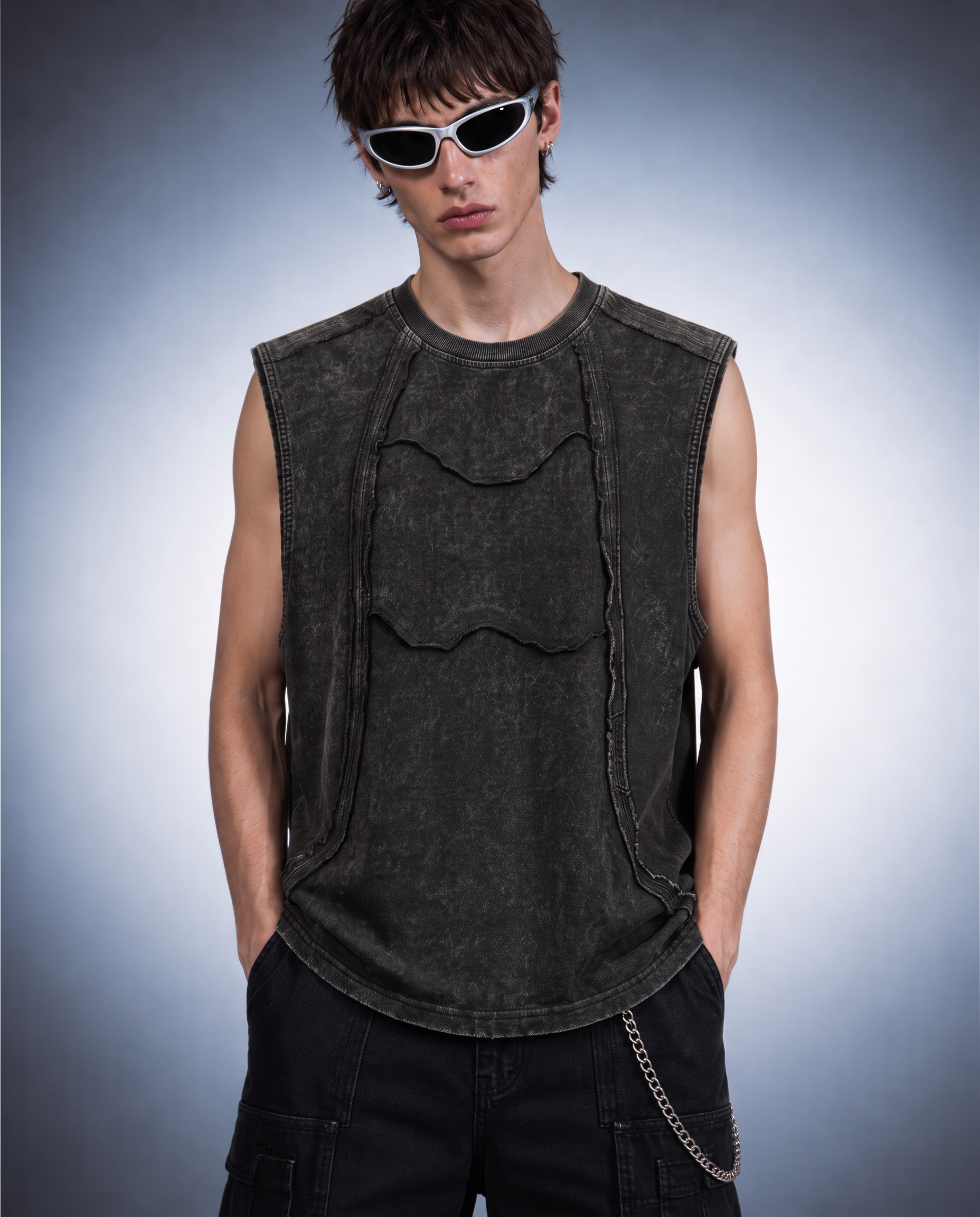 GRYFT Retro Frayed Sleeveless Vest
