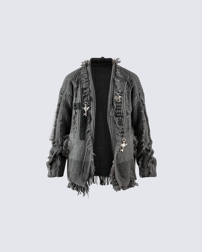 Distressed Knit Open-Front Cardigan