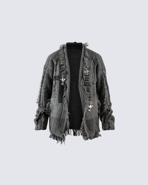 Distressed Knit Open-Front Cardigan