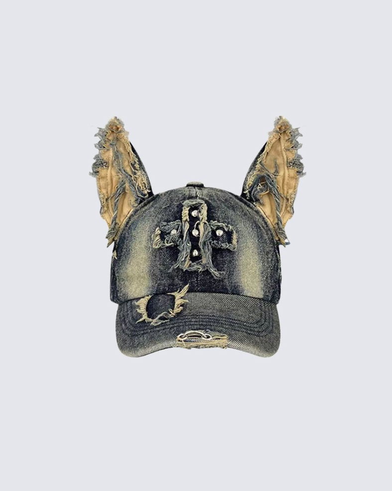 Washed Doberman-Ear Denim Cap