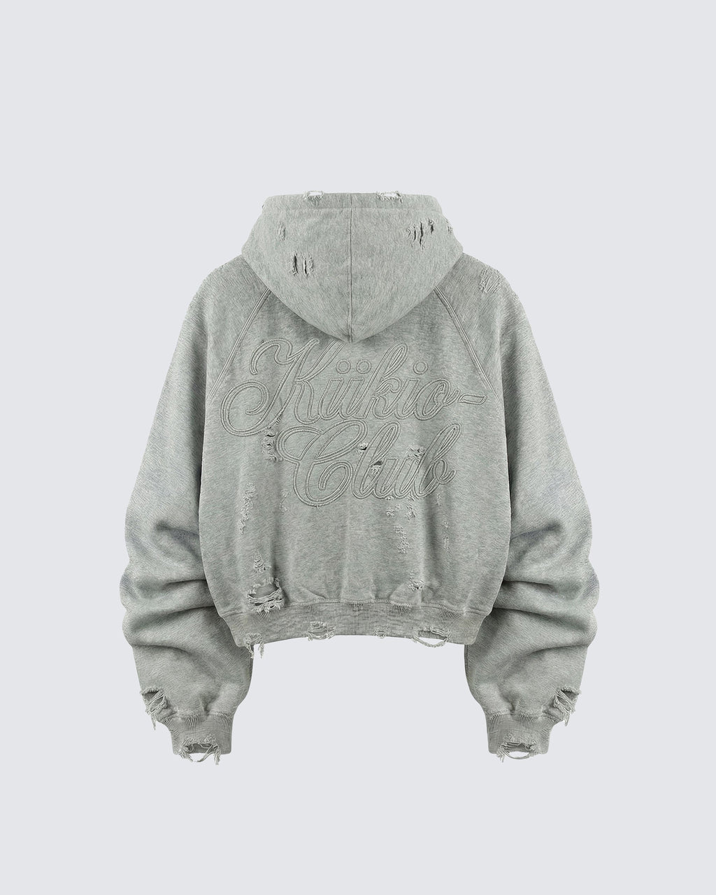 LOW SATURATION-Distressed Cropped Zip-Up Hoodie