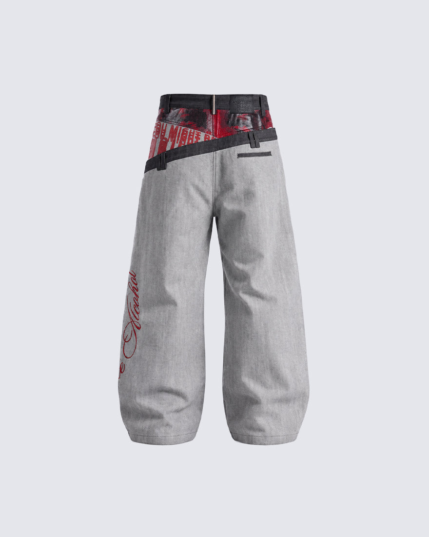 GRYFT Asymmetric Deconstructed Wide-Leg Jeans