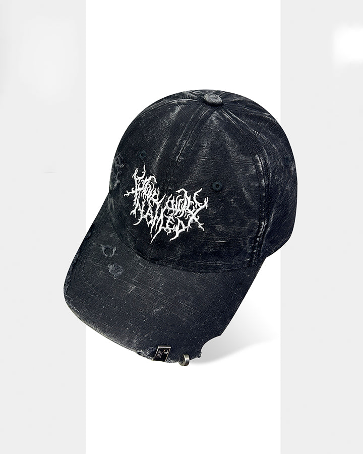 Distressed Flame Embroidery Studded Baseball Cap
