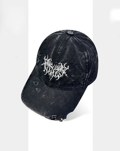 Distressed Flame Embroidery Studded Baseball Cap
