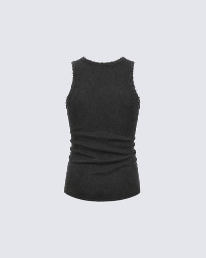 GRYFT Vintage Washed Henley Neck Slim Fit Ribbed Tank Top
