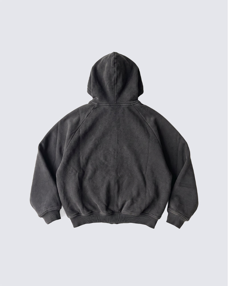GRYFT Grunge Washed Graphic Oversized Zip Hoodie