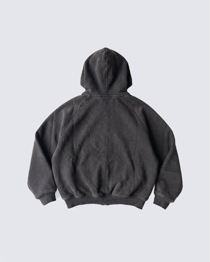 GRYFT Grunge Washed Graphic Oversized Zip Hoodie