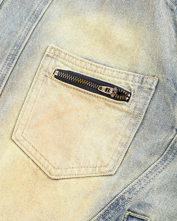 Vintage Wash Denim Jacket with Zipper Pockets