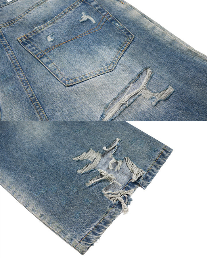 Grunge Distressed Raw Hem Wide Denim Pants New