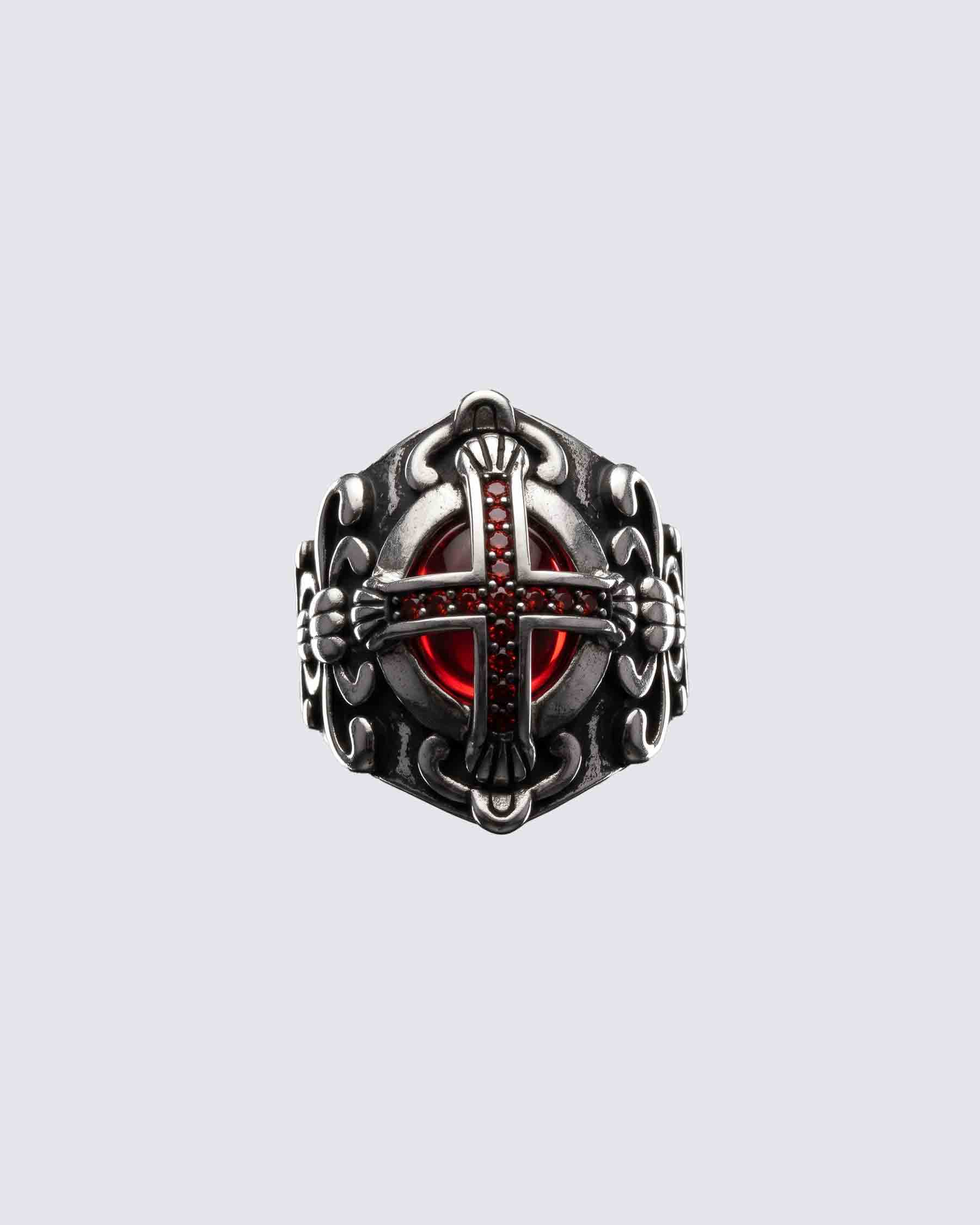 GRYFT RED RUST Series | Gothic Cross Gem Ring