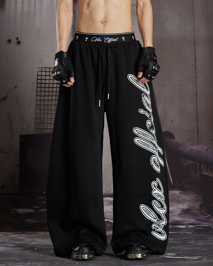 GRYFT Retro Letter Print Wide Leg Sweatpants