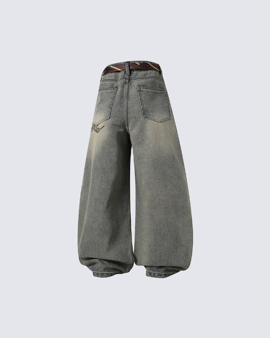 Tie Detail Wide Leg Denim Pants