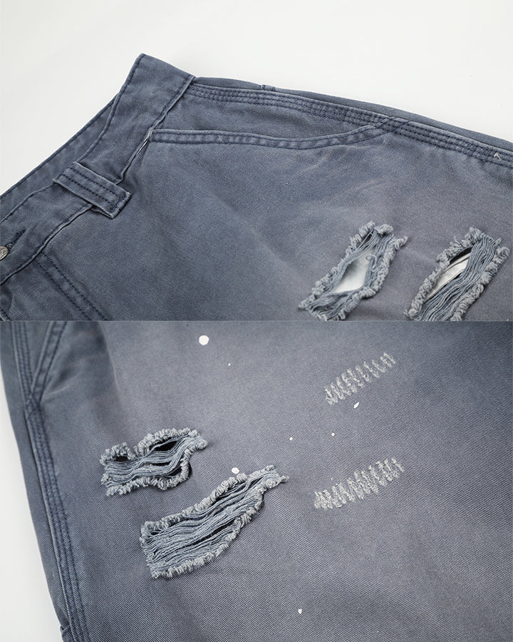 Washed Faded Distressed Cargo Shorts